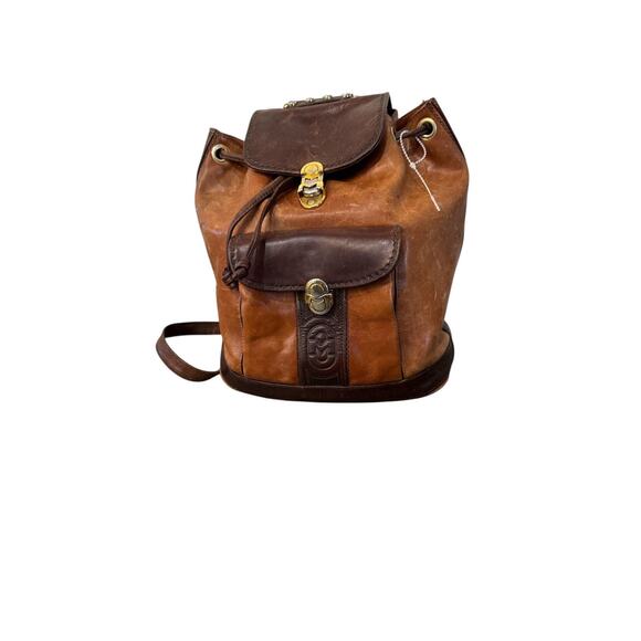 Vtg Marino Orlandi DISTRESS Leather Backpack Drawstring Bucket Sling Bag main image 6